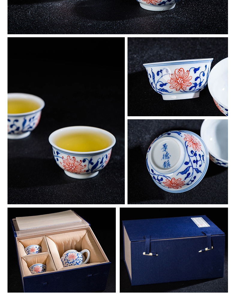 Jingdezhen blue and white youligong hand - made ceramic tea set kit kung fu tea set group 1 pot 2 take JinHe