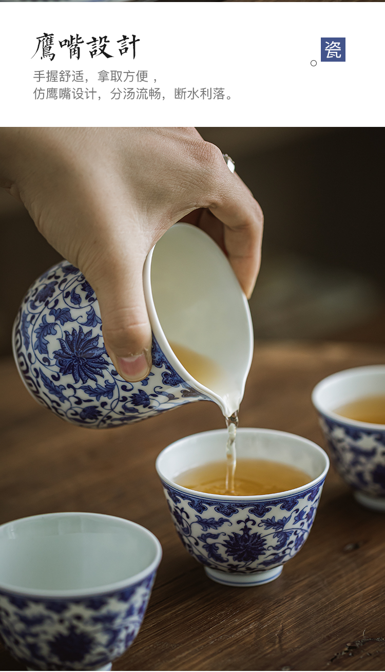 All hand hand draw blue and white porcelain tea set jingdezhen ceramics branch lotus masters cup set of kung fu tea set