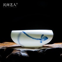 Jingdezhen ceramic handmade blue and white porcelain kung fu tea set single cup tea bowl individual cup Master Cup