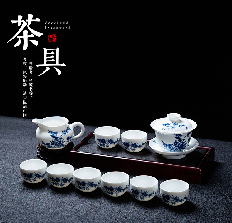 Folk artists checking applique baby play figure blue and white porcelain tea sets of jingdezhen ceramic home sitting room of a complete set of CPU