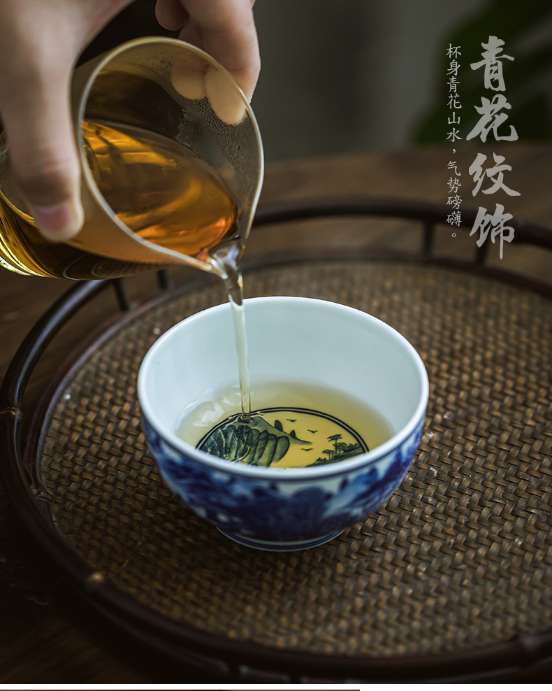 Kangxi all hand landscape master cup of jingdezhen ceramic hand - made sample tea cup kung fu tea cup single CPU