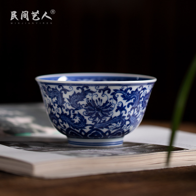 Archaize all hand master cup of jingdezhen hand - made kung fu of blue and white porcelain teacup single cup large sample tea cup bowl