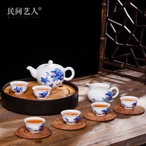 Jingdezhen Ceramic Kung Fu Tea Set Hand-painted Blue and White Porcelain Household Tea Tea Cup Teapot Gongway Cup Complete Set