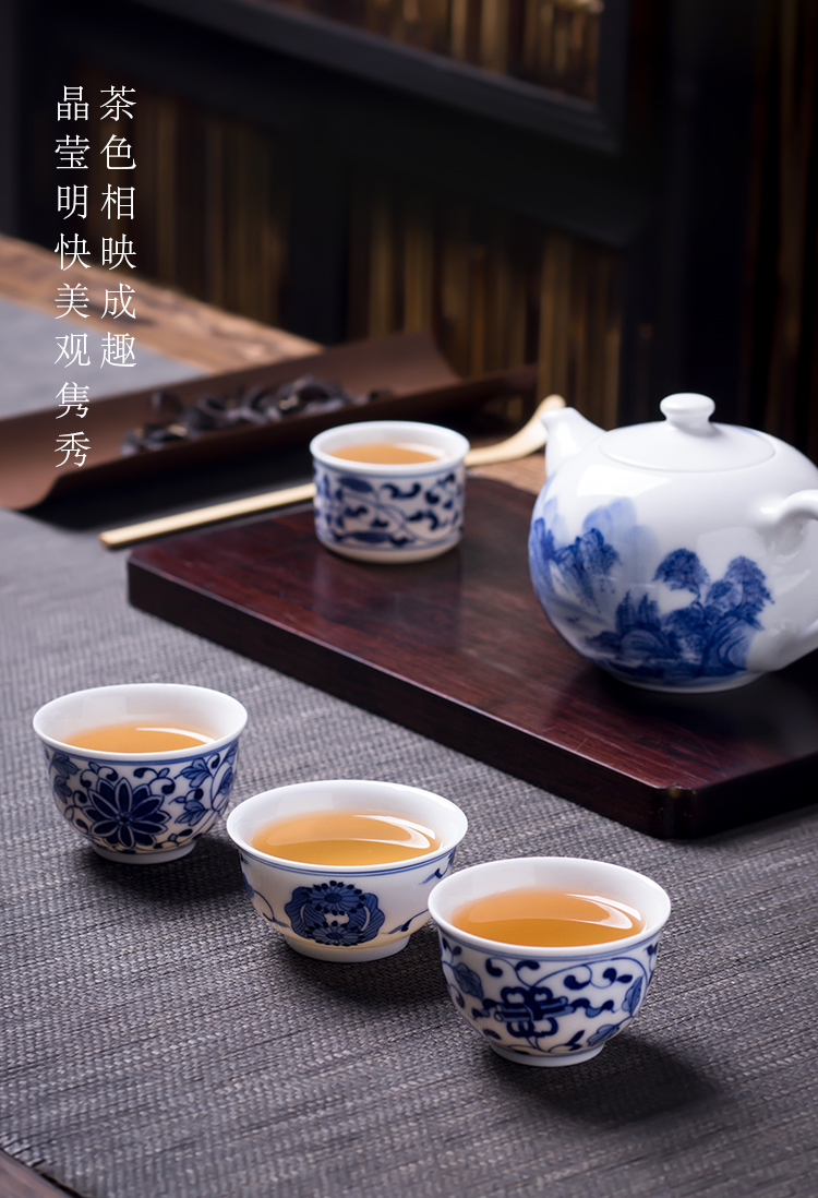 Put the lotus flower sample tea cup of jingdezhen ceramic hand - made master cup single cup blue kung fu tea cups, small bowl