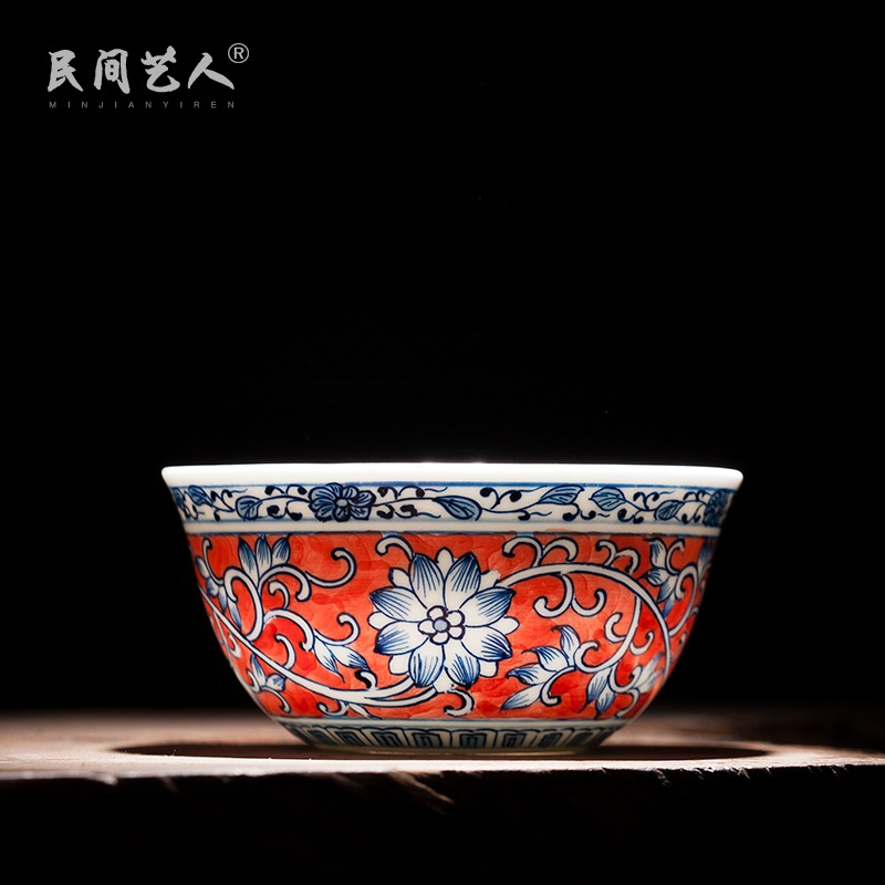 Jingdezhen ceramic hand - made pastel sample tea cup kung fu tea set personal cup master cup small bowl with a cup of tea cups