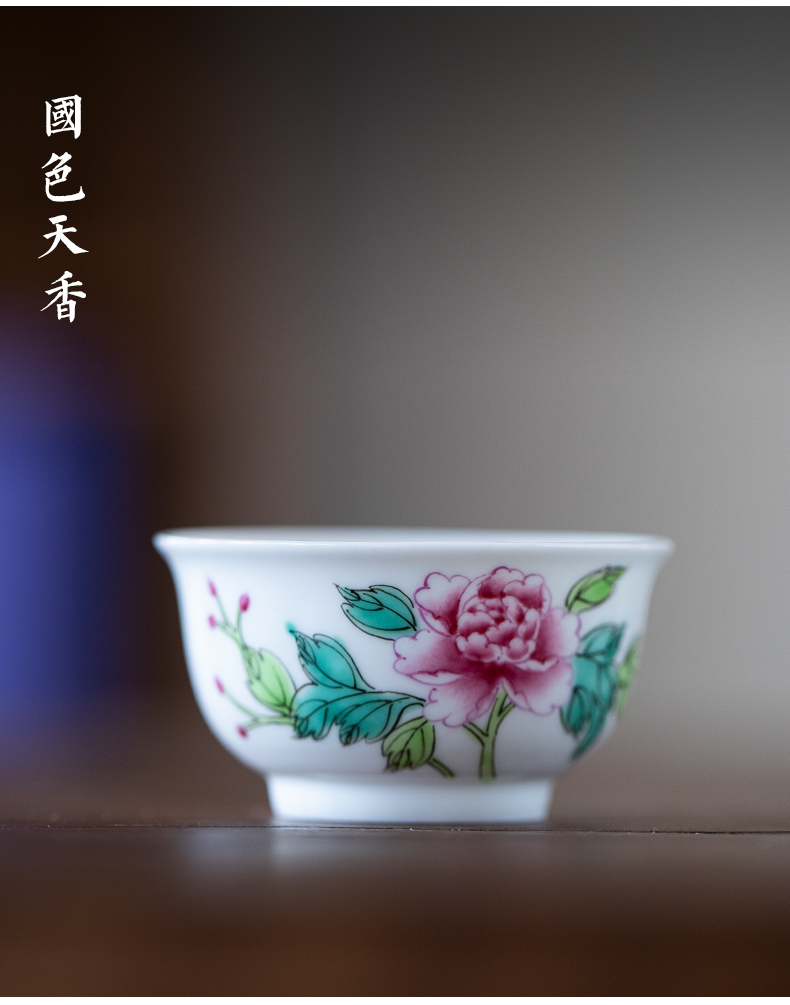 Jingdezhen powder enamel handpainted kung fu tea cups sample tea cup single ceramic cup wen xiang small white porcelain cup