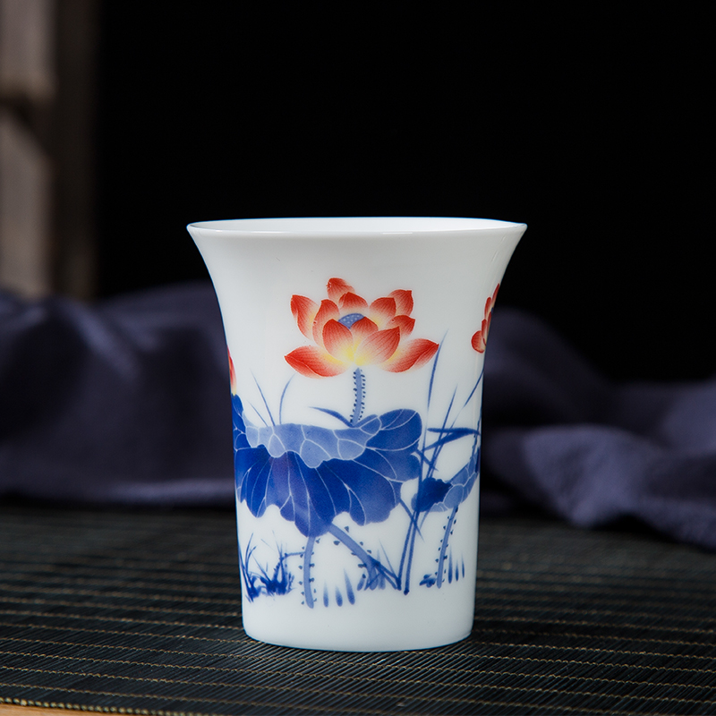 Shake hands of jingdezhen ceramic cup blue sample tea cup master cup personal cup kung fu tea cup large bowl