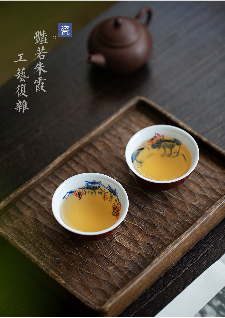 Jingdezhen blue and white sample tea cup ji red glaze hand - made the master sample tea cup cup freehand brushwork in traditional Chinese kung fu tea cup ruby red glaze