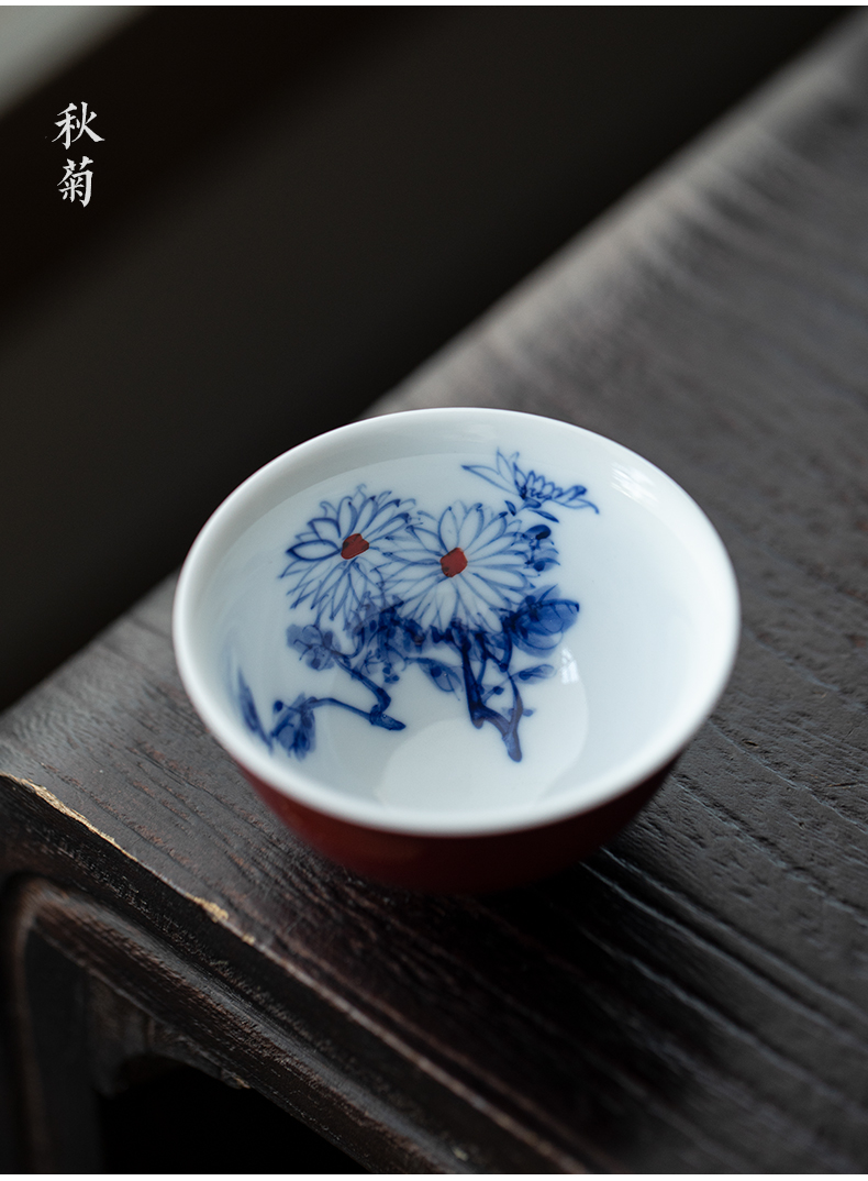 Jingdezhen blue and white sample tea cup ji red glaze hand - made the master sample tea cup cup freehand brushwork in traditional Chinese kung fu tea cup ruby red glaze