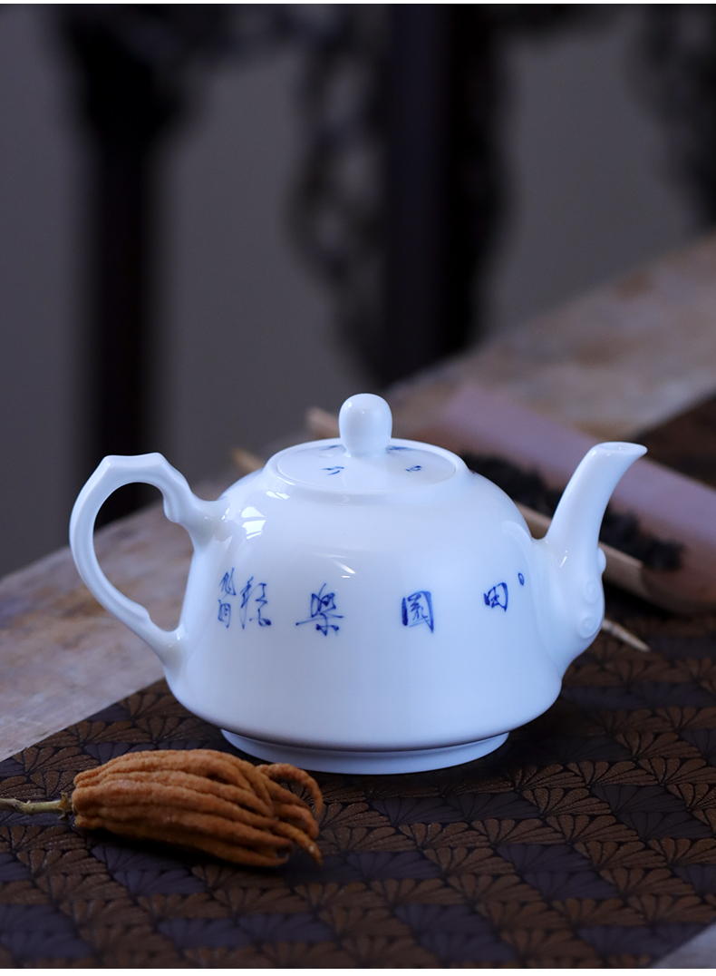 Hand made blue and white rural music teapot manual bound lotus flower teapot jingdezhen blue and white porcelain pot hot pot