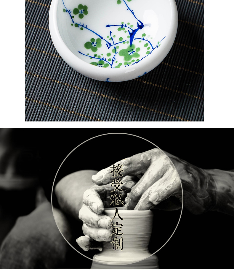 Jingdezhen ceramic kung fu tea cup single blue and white tea cup sample tea cup cup high white glass hand - made the master CPU