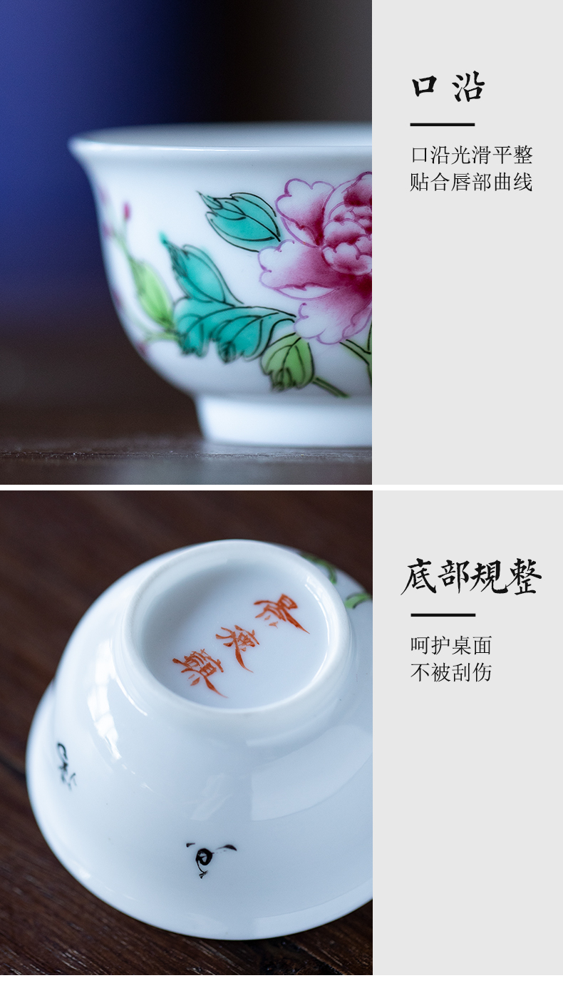 Jingdezhen powder enamel handpainted kung fu tea cups sample tea cup single ceramic cup wen xiang small white porcelain cup