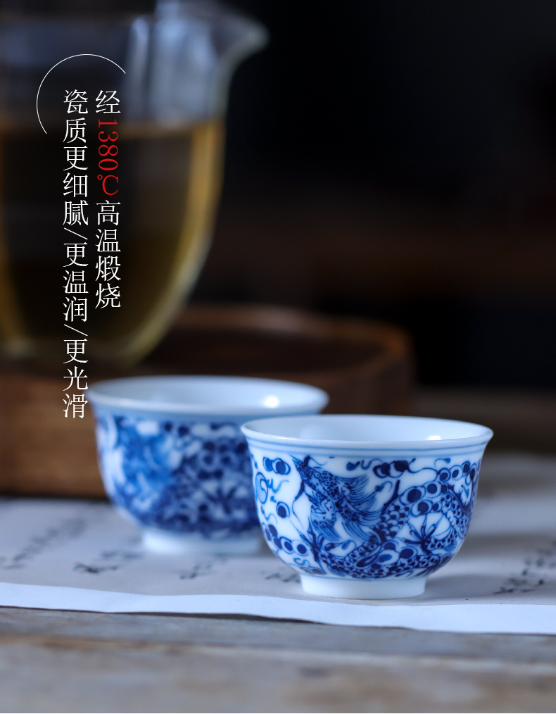 Jingdezhen ceramic hand - made of blue and white porcelain dragon small koubei glaze color restoring ancient ways single cup sample tea cup under the kung fu tea set