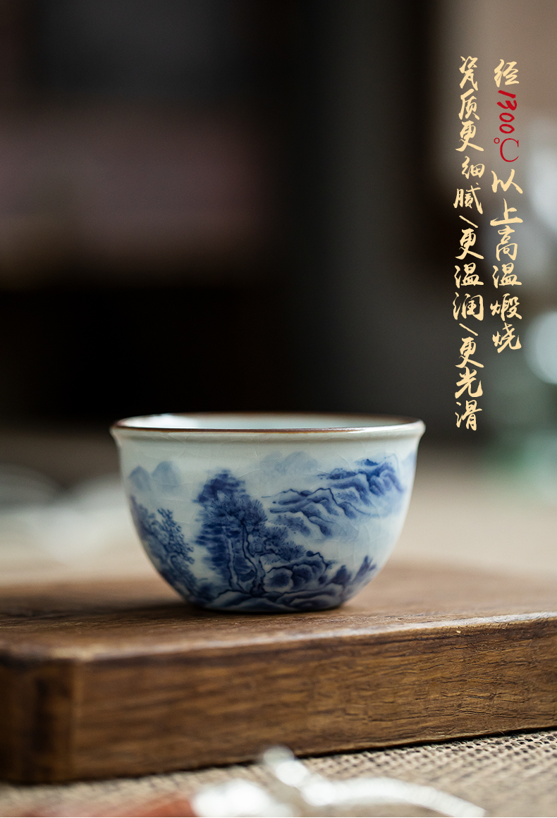 Jingdezhen ceramic mud hand - made landscape master cup single CPU antique hand cup open piece of kung fu tea bowl for