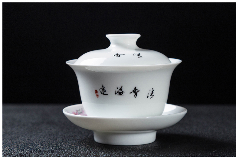 Jingdezhen ceramic tureen three finger bowl to bowl kung fu tea bowl large pastel color worship on glaze teacup