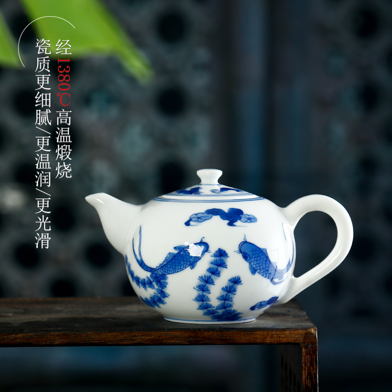 Jingdezhen ceramic hand - made all hand blue and white porcelain teapot tea little teapot single pot of kung fu tea tea