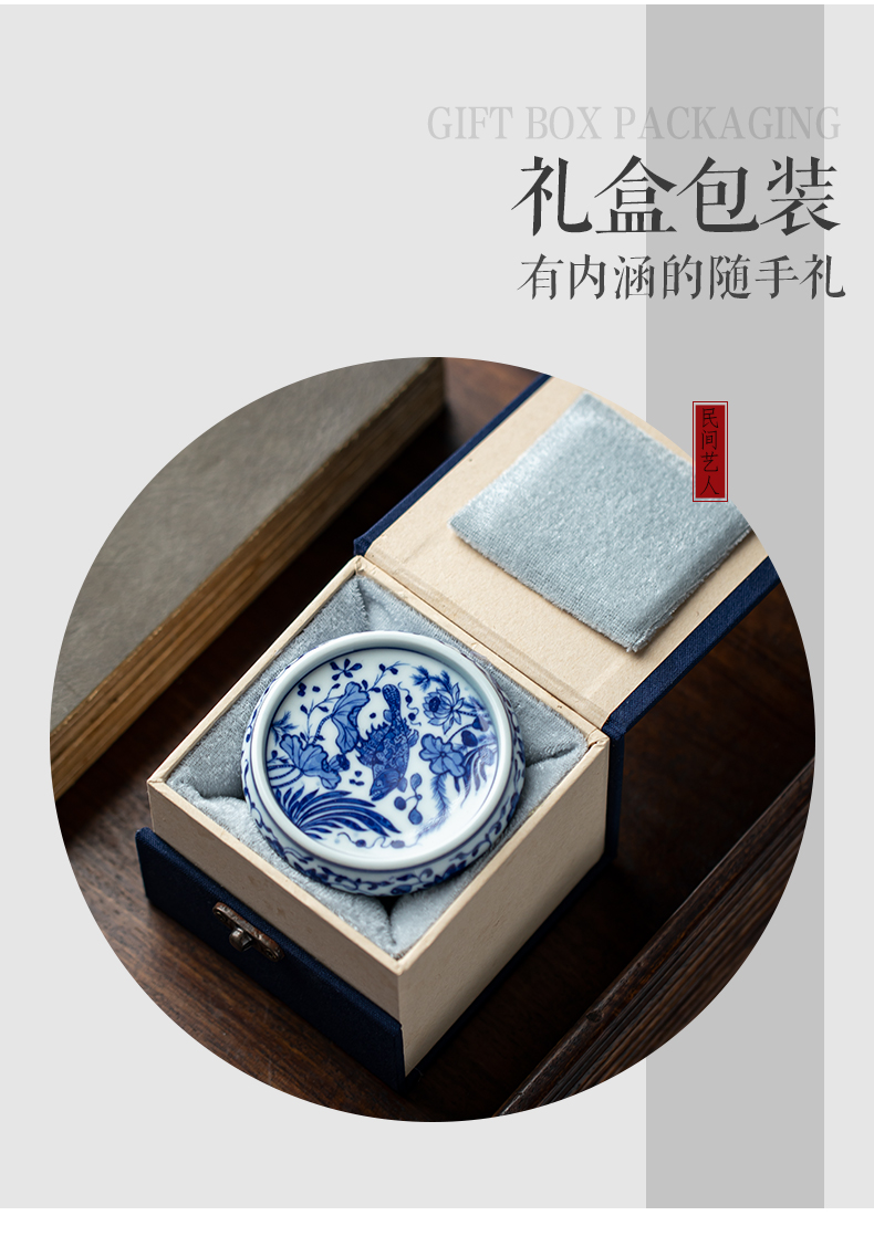 Pure manual hand - made to mackerel algal grain tea cover rear cover supporting ceramic lid on blue and white CiHu bearing