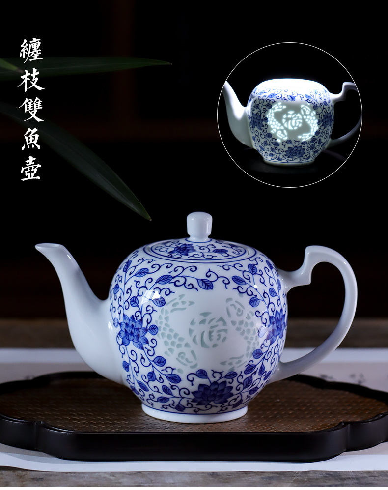 Jingdezhen blue and white and exquisite hand - made exquisite ceramic teapot kung fu tea tea, large - capacity single pot teapot