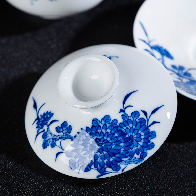 A single tea tureen tea jingdezhen porcelain three individual worship household kung fu tea cups white porcelain Chinese style