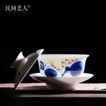 Jingdezhen ceramic tea making Sansai cup Cover bowl Teacup Tea set Kung Fu tea bowl Blue and white tea making bowl Tea cup
