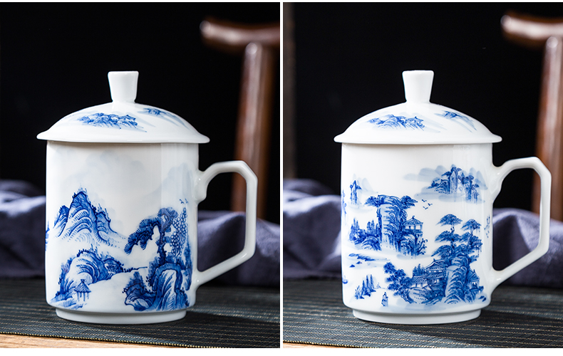 Folk artists hand - made mountains MinShe office of blue and white porcelain tea cups of jingdezhen ceramics with the single cups of water