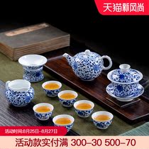  Hand-painted tea set set Jingdezhen ceramic 8-head Gongfu tea set set Household Teapot Teacup cover bowl small set