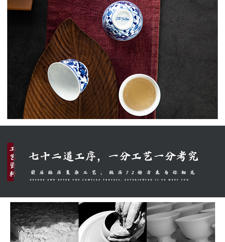 The Sample tea cup kung fu ceramic tea set high white glaze of blue and white porcelain cups, small personal master cup single cup by hand painting