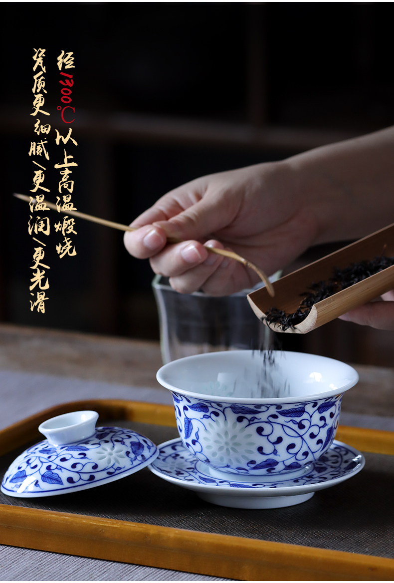 Blue and white and exquisite folk artists all hand wrapped branch three tureen jingdezhen ceramics single bowl is not hot