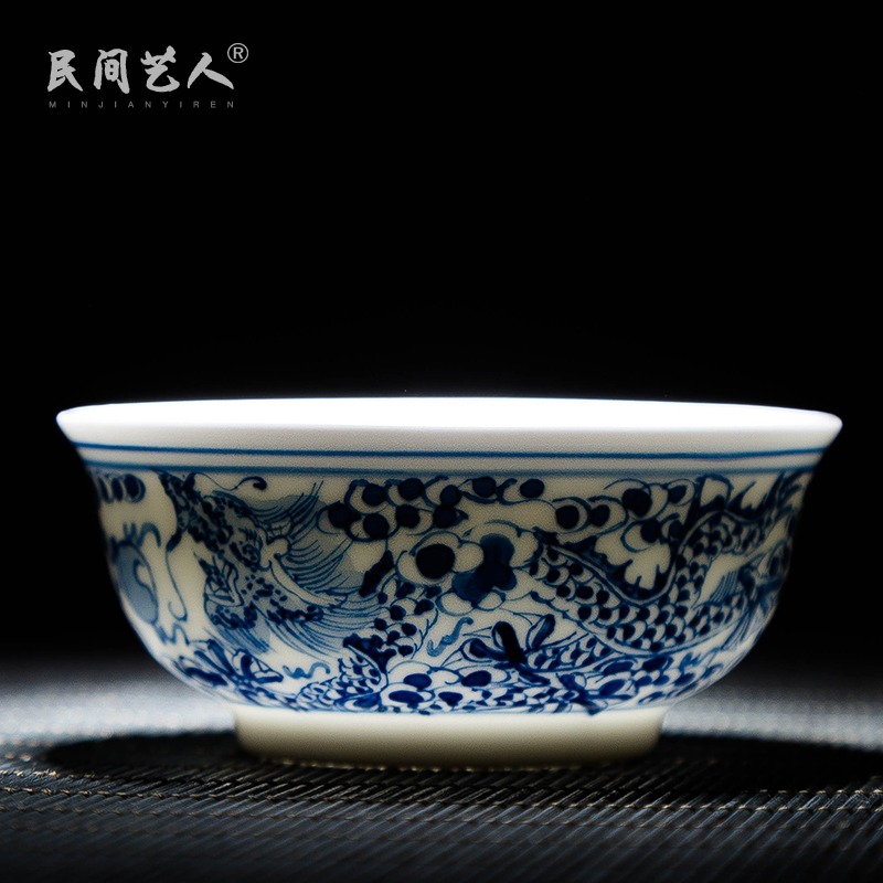 Jingdezhen ceramic sample tea cup hand - made kung fu of blue and white porcelain teacup personal single cup cup master cup small bowl