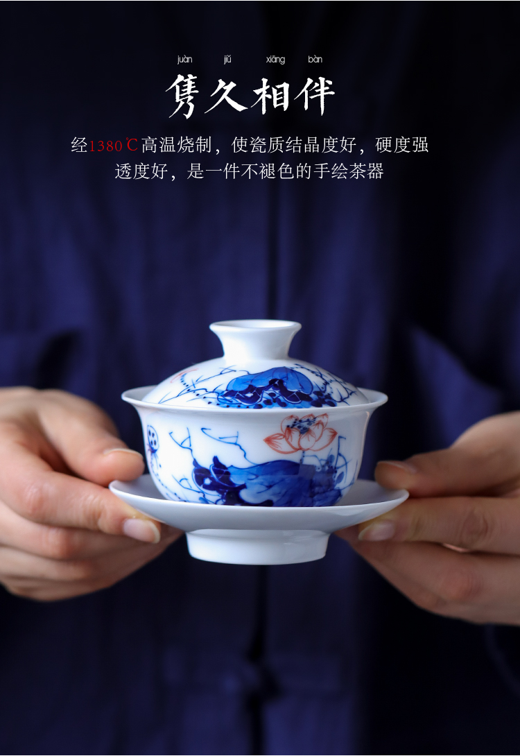 Girlfriend white porcelain tureen jingdezhen hand - made ceramic only three bowl of blue and white porcelain tea is not a single