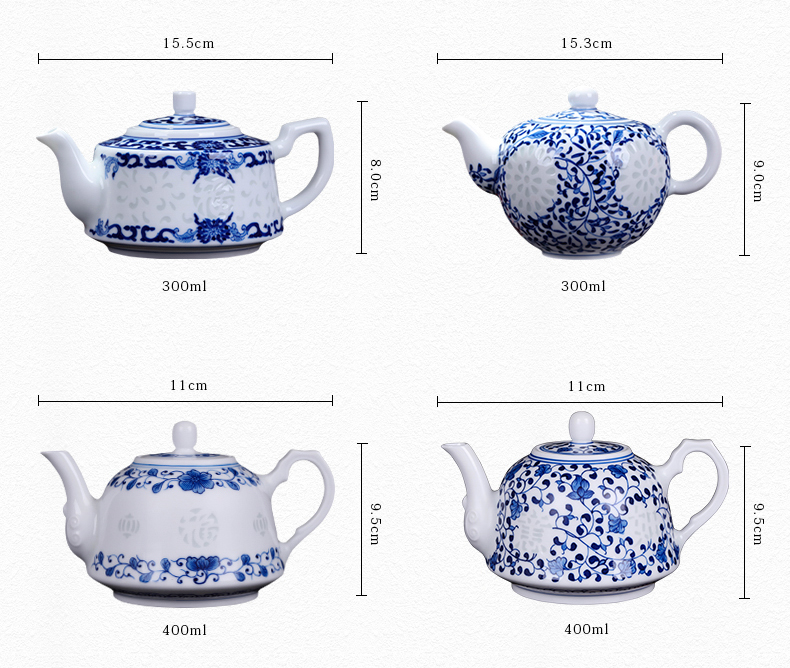 Jingdezhen blue and white and exquisite hand - made exquisite ceramic teapot kung fu tea tea, large - capacity single pot teapot