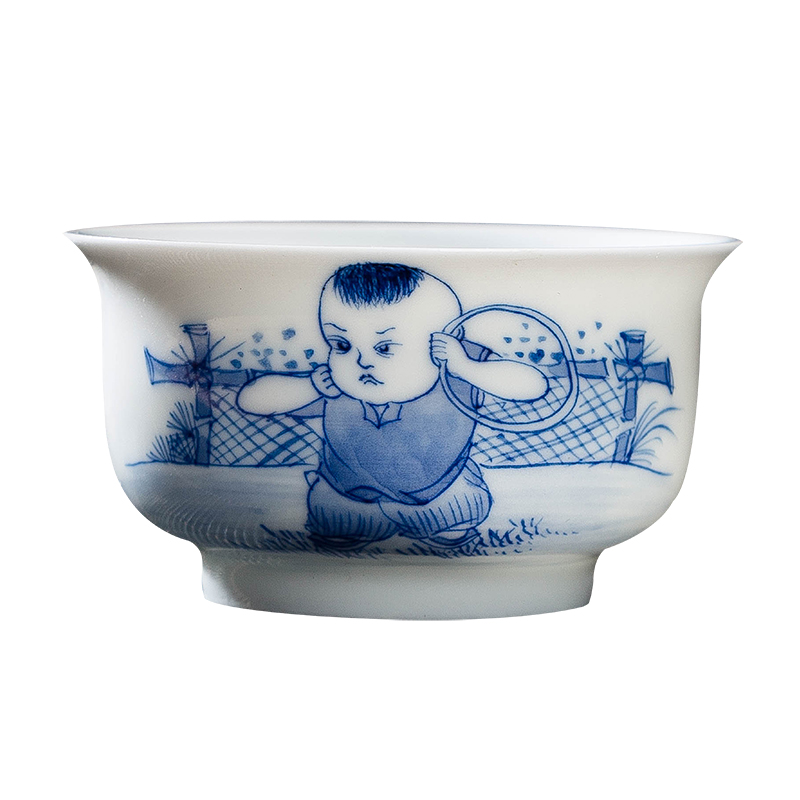 Jingdezhen ceramic hand - made master cup tong qu kung fu tea cups small bowl of blue and white porcelain individual cup sample tea cup