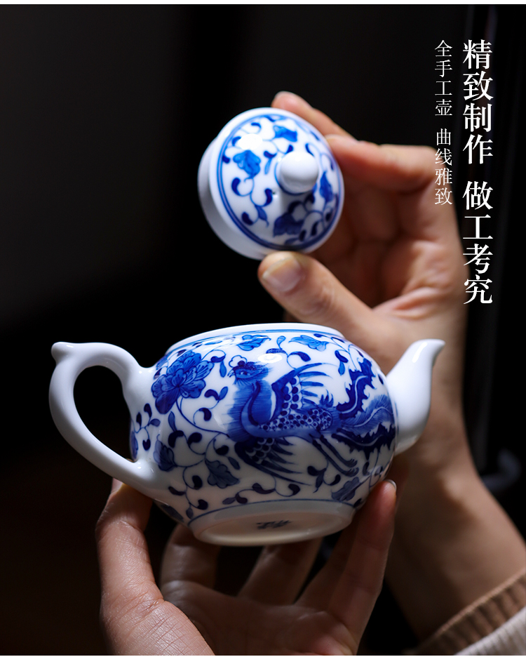 Phoenix small blue and white porcelain of jingdezhen ceramic teapot hand - made teapot kung fu tea accessories mercifully single kettle