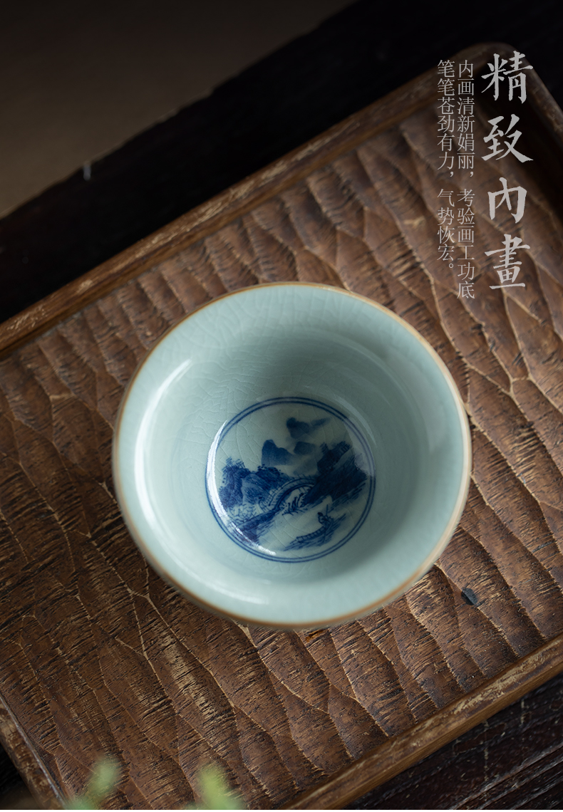 Jingdezhen porcelain clay landscape master cup bowl cup single cup drawing on glaze hand - made kung fu tea cups