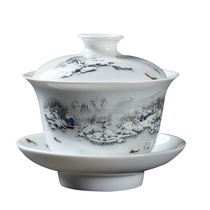 Jingdezhen ceramic tureen three finger bowl to bowl kung fu tea bowl large pastel color worship on glaze teacup
