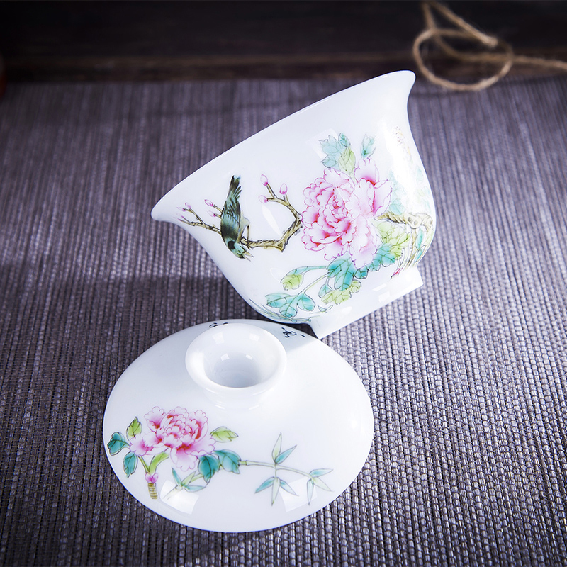 Jingdezhen ceramic hand - made pastel tureen kung fu tea set three cups to use hand catch bowl of tea to tea cups
