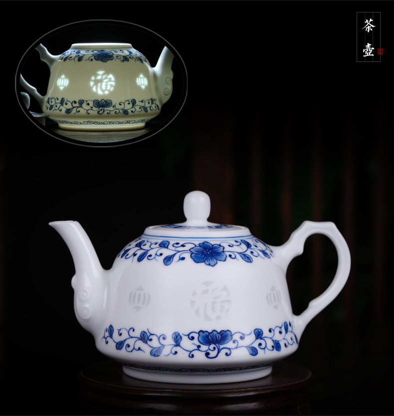 Jingdezhen blue and white and exquisite ceramic tea set suit hand - made kung fu tea cup teapot set fair keller