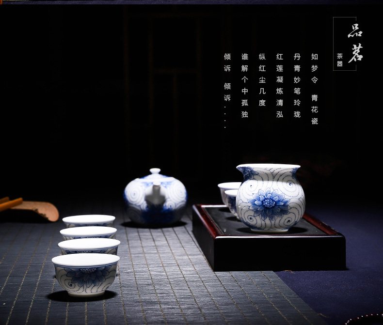 Jingdezhen blue and white glaze kung fu tea set under the color cup tureen fair keller sets of assembly of a complete set of 8 first hand
