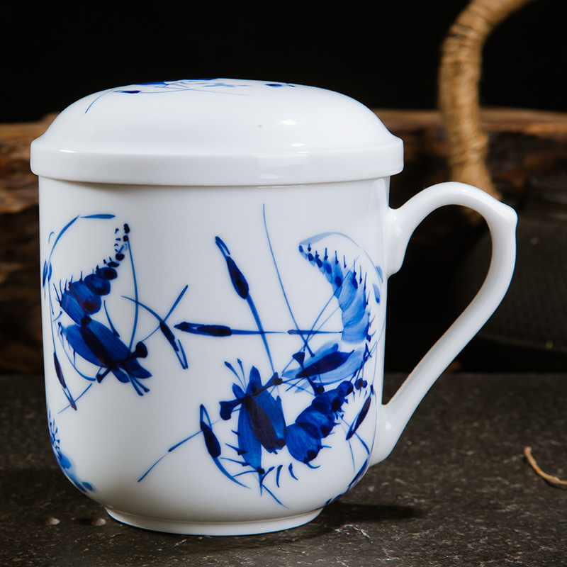 Jingdezhen ceramic hand - made porcelain painting landscape filtering cup cup tea cups with cover glass office meeting