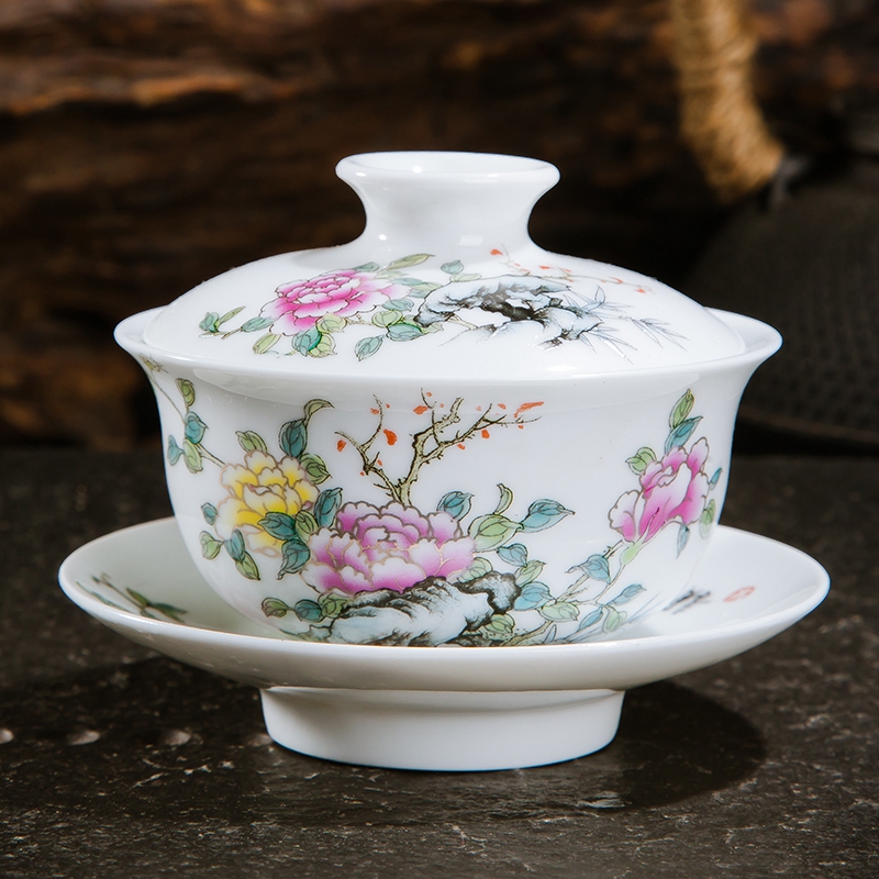Jingdezhen ceramic tea set manually only three tureen hand catch bowl of tea with tea, tea kungfu tureen tea bowls