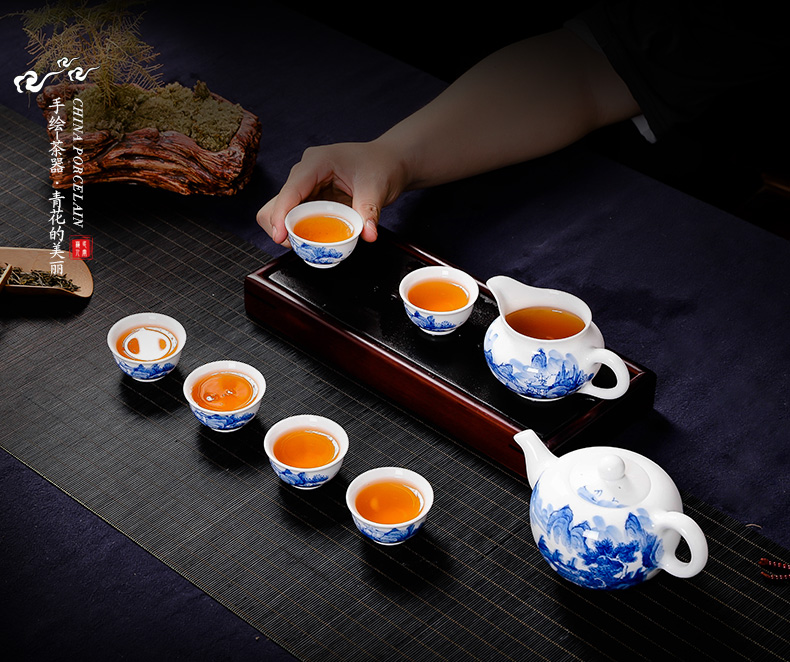 Jingdezhen porcelain tea set ceramic hand - made 8 head tea kungfu tea set reasonable single cup package of a complete set of mail