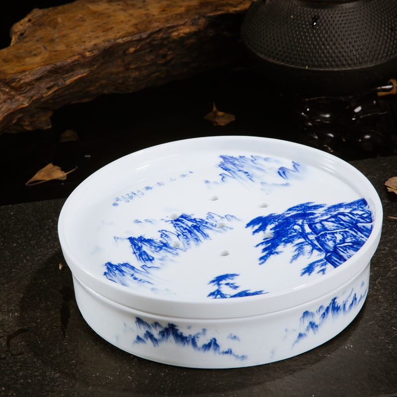 Blue and white porcelain of jingdezhen ceramics kung fu tea sets tea tray teapot teacup tea tray was six simple household tea