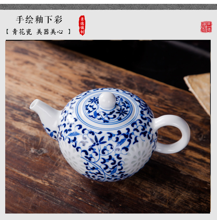 Blue and white and exquisite porcelain ceramic teapot single pot of hand - made LvKong m small kung fu tea kettle household jingdezhen