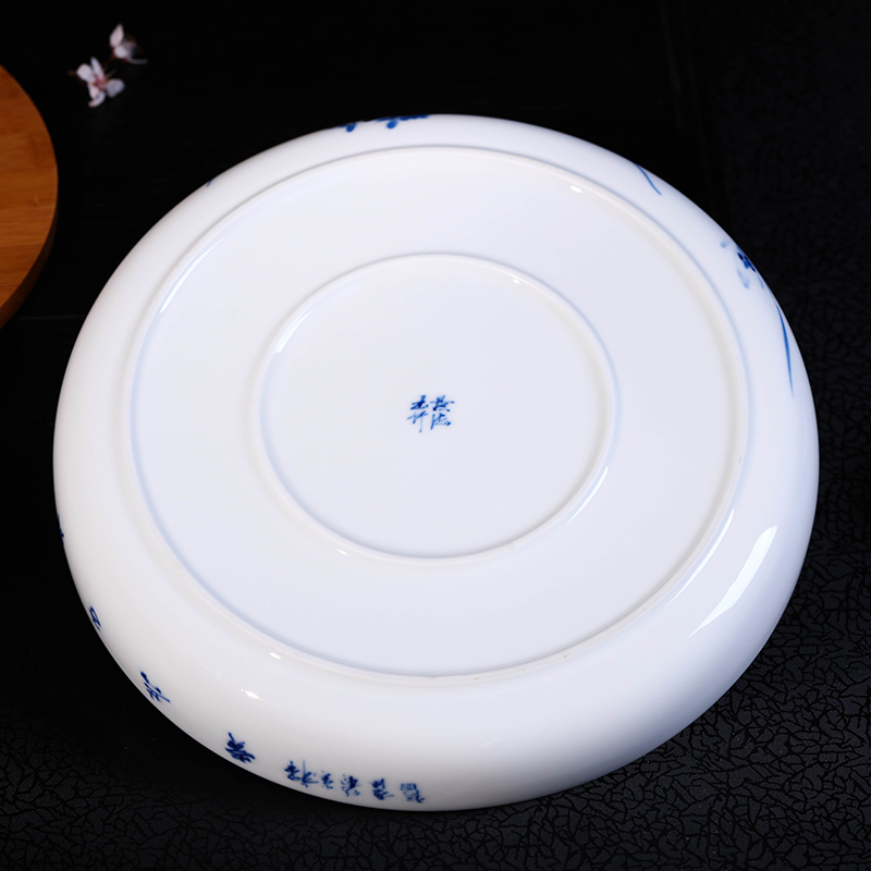 Jingdezhen ceramic hand - made clivia kung fu tea set ground parts embedded real wood tray ceramic disk