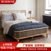 Nordic Japanese-style rattan single double rattan bed simple modern net red hotel apartment bedroom rattan rattan art rattan bed