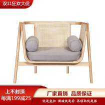 Real rattan sofa Nordic rattan rattan sofa furniture three-person combination solid wood sofa rattan chair leisure furniture ins