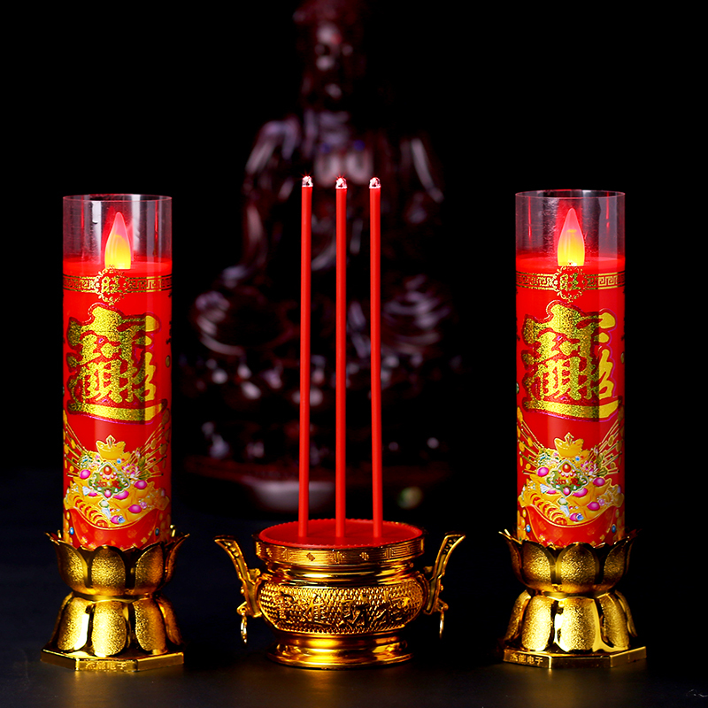 Electronic Candle Lights for Buddha Incense Burners, Led Flickering Everlasting Lights for Attracting Wealth, Worshiping Guanyin, Housewarming, Safe and Smoke-Free Dual-Use