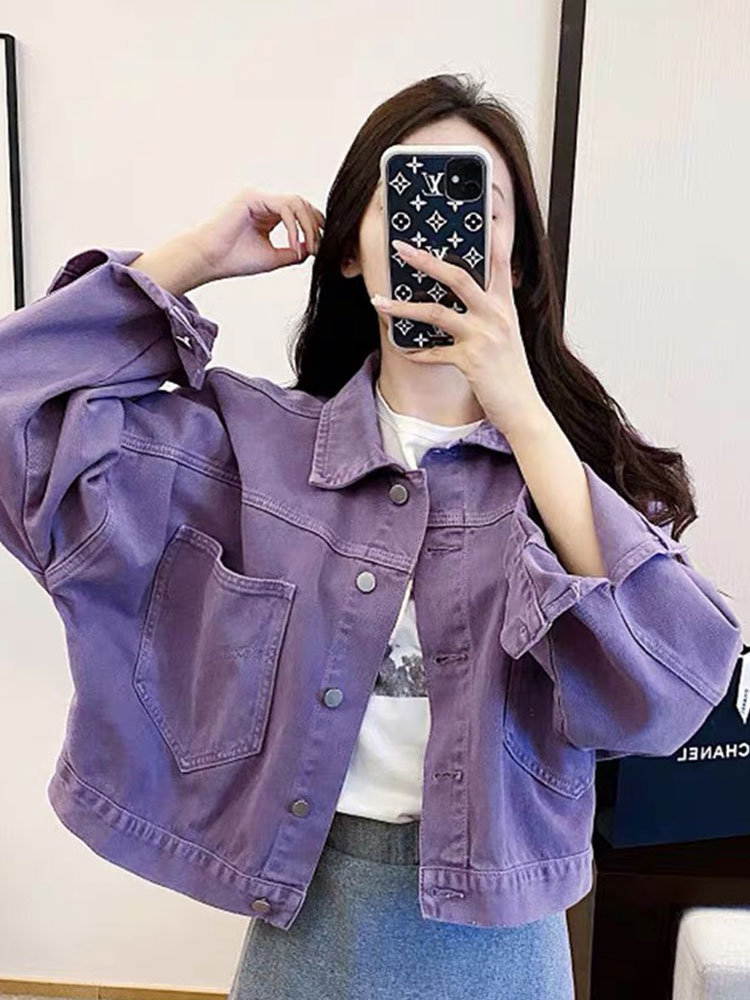 LQZSDZ610 candy color denim jacket female Korean version loose with lazy wind bat short jean clique tide