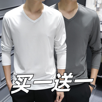 Men's long-sleeved t-shirts, trendy v-neck body autumn clothes