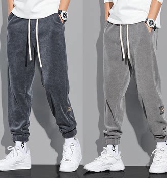 Clearance and pick up the foreign trade original single-tail goods chenille pants trendy men's casual sports pants loose corduroy sweatpants